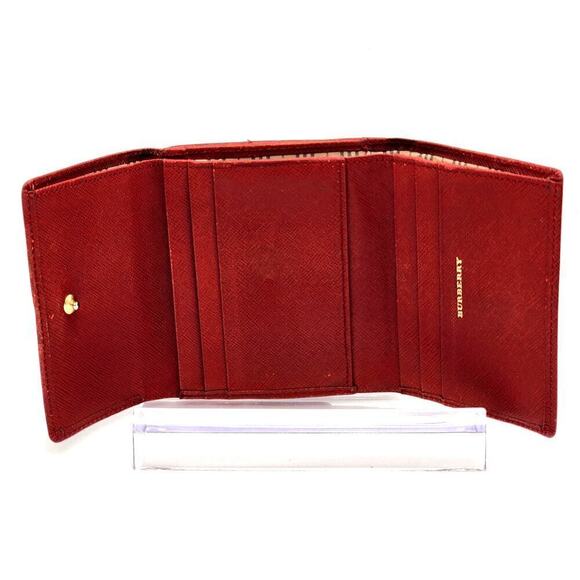 BURBERRY Compact Red Cross Grain Leather Tri-Fold Wallet - Picture 9 of 12